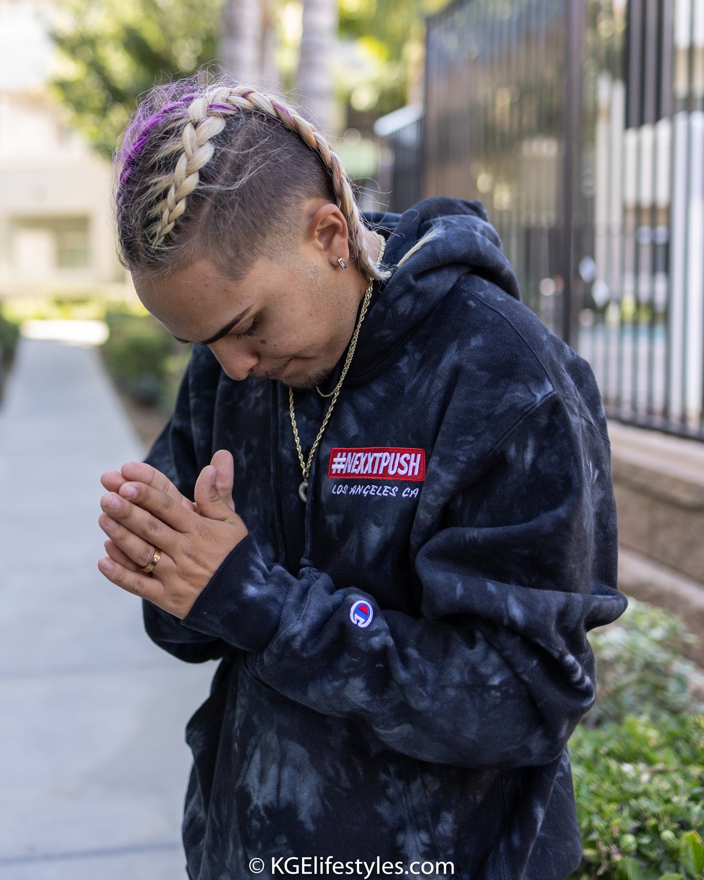 (New) #Nexxtpush Premium Champion Black tie-dye hoodie