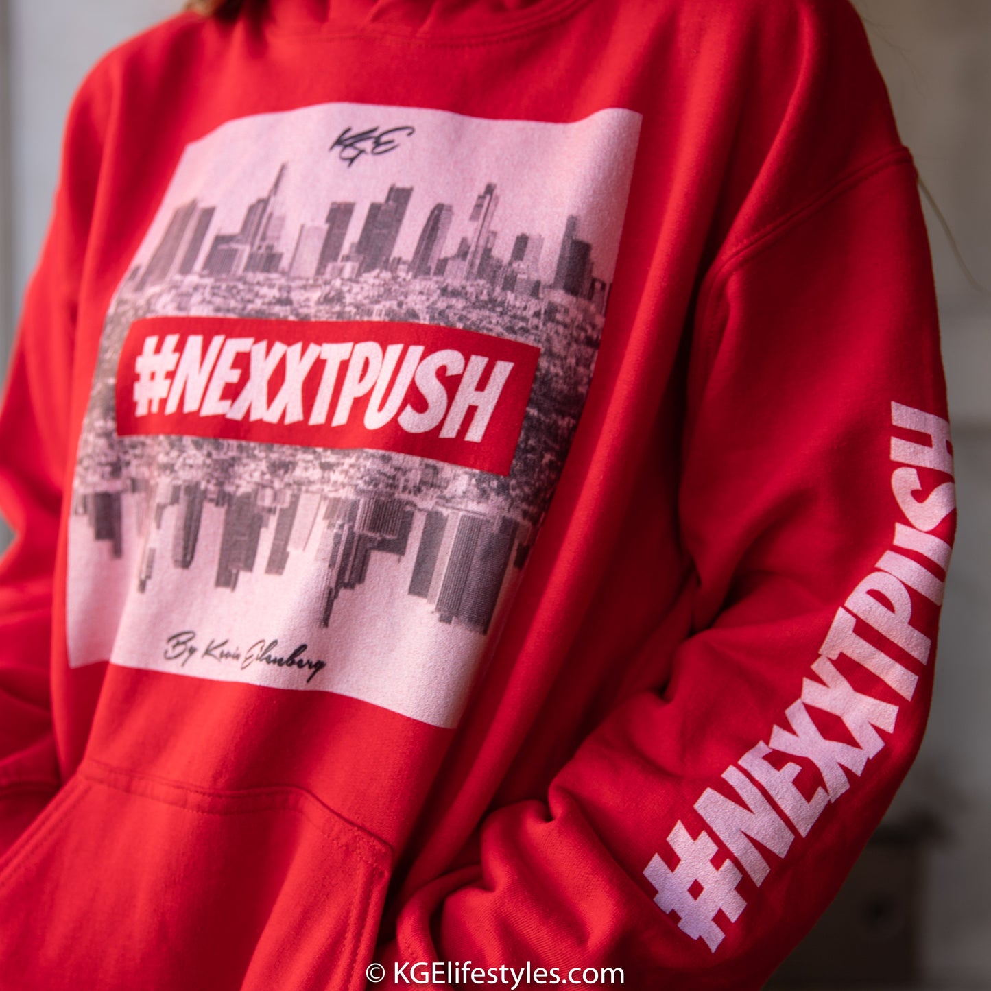 Limited Edition #Nexxtpush LA RED/lightPink print Original Hoodie (Sizes S - 5XL)