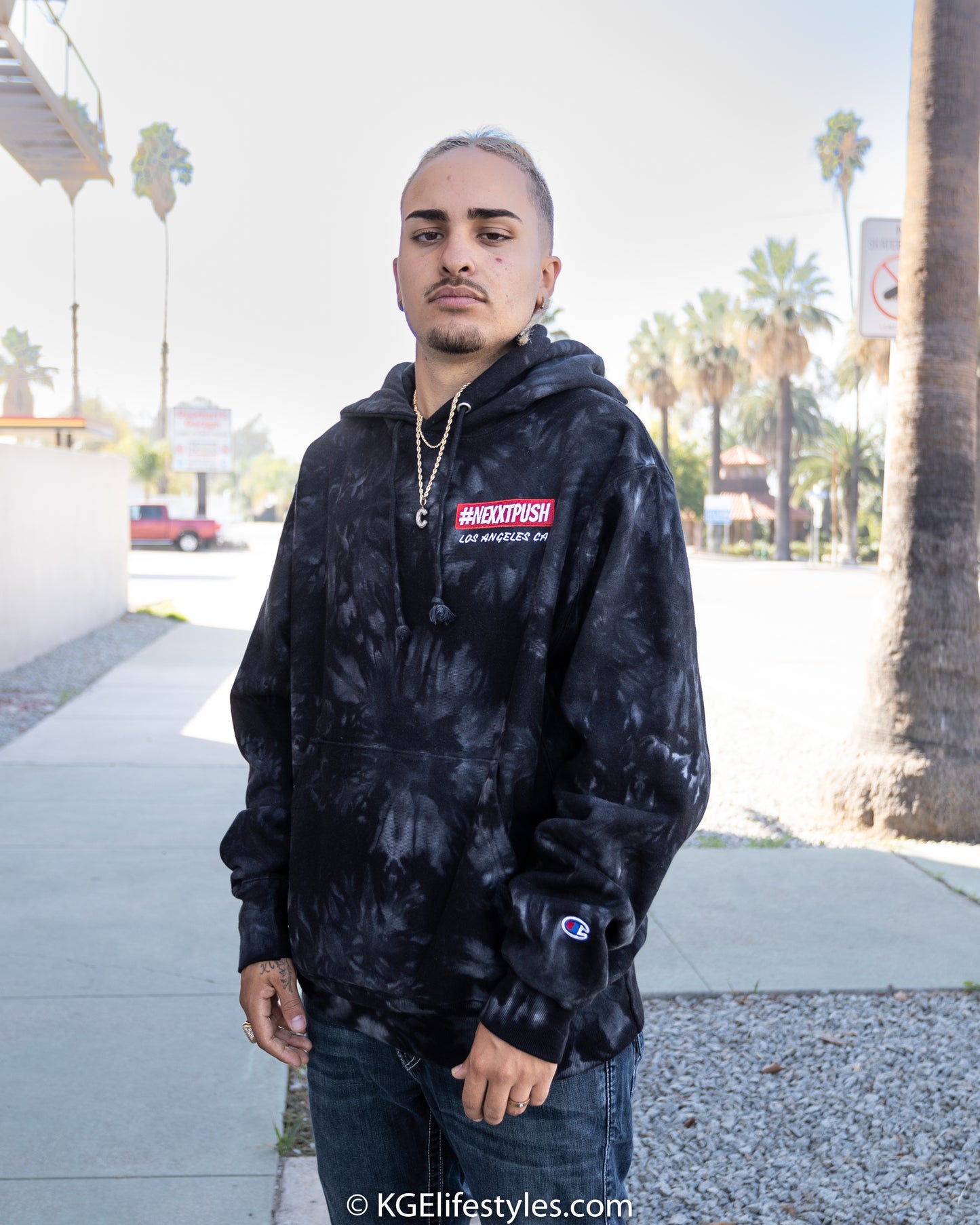 (New) #Nexxtpush Premium Champion Black tie-dye hoodie