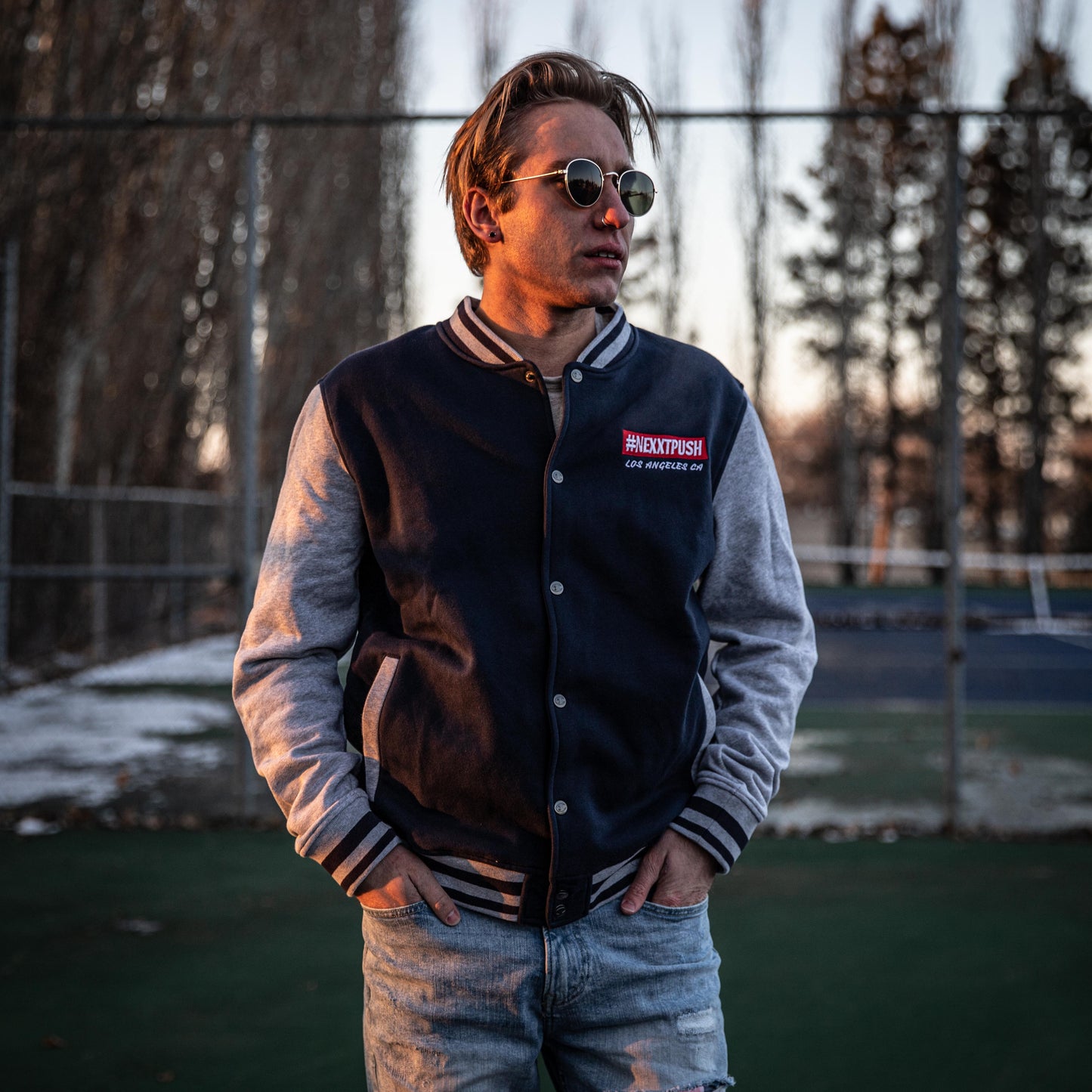 Champion #NEXXTPUSH Red Bar Embroidered Bomber Jacket