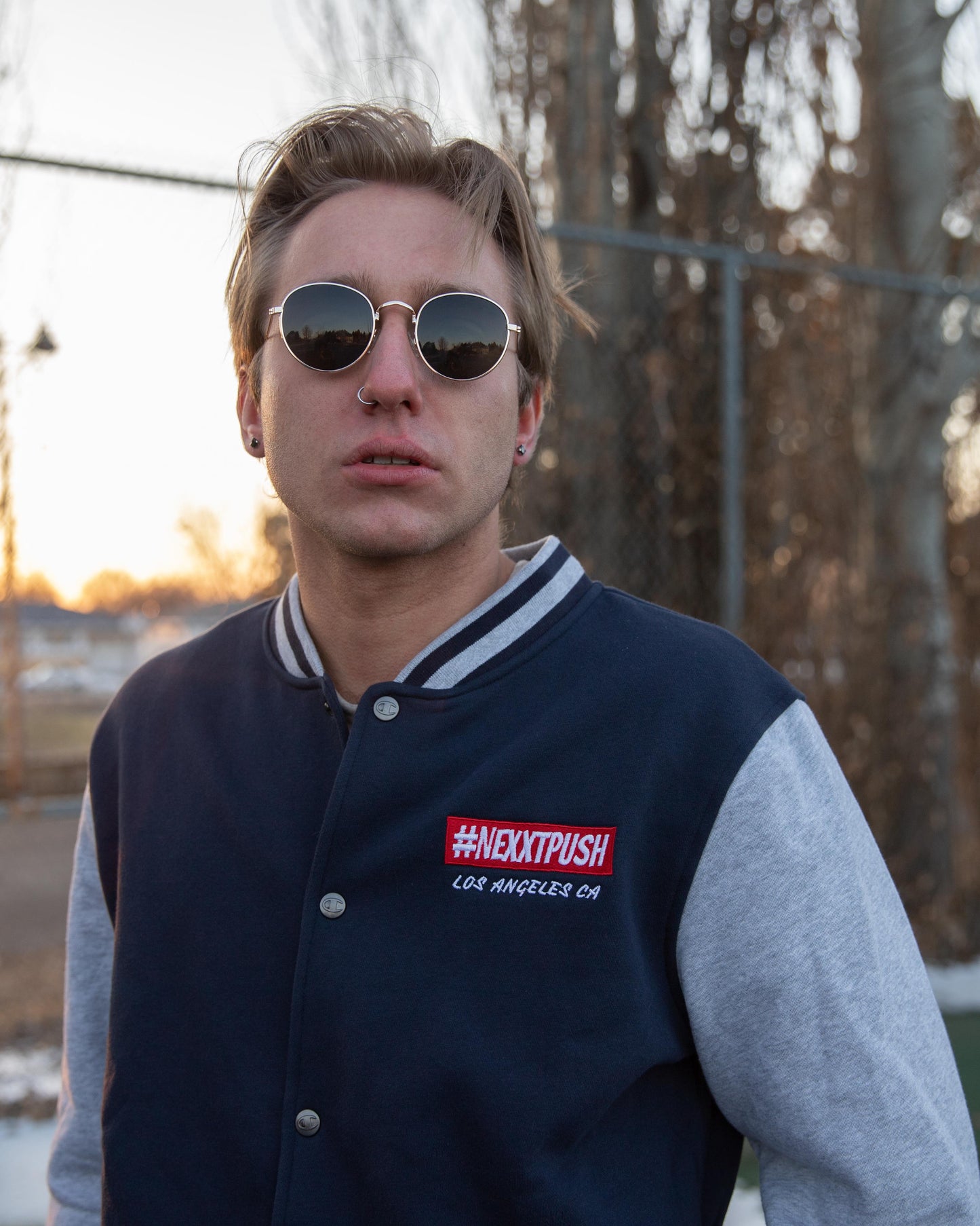 Champion #NEXXTPUSH Red Bar Embroidered Bomber Jacket