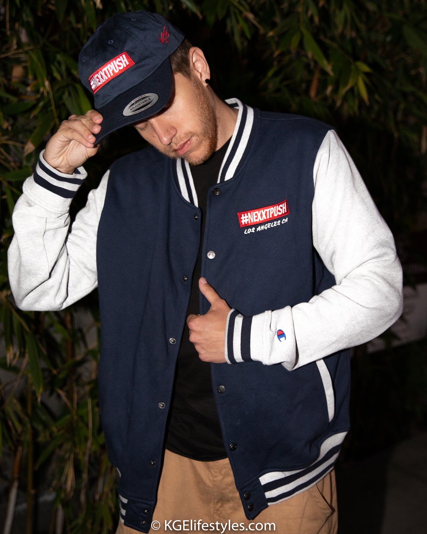 Champion #NEXXTPUSH Red Bar Embroidered Bomber Jacket