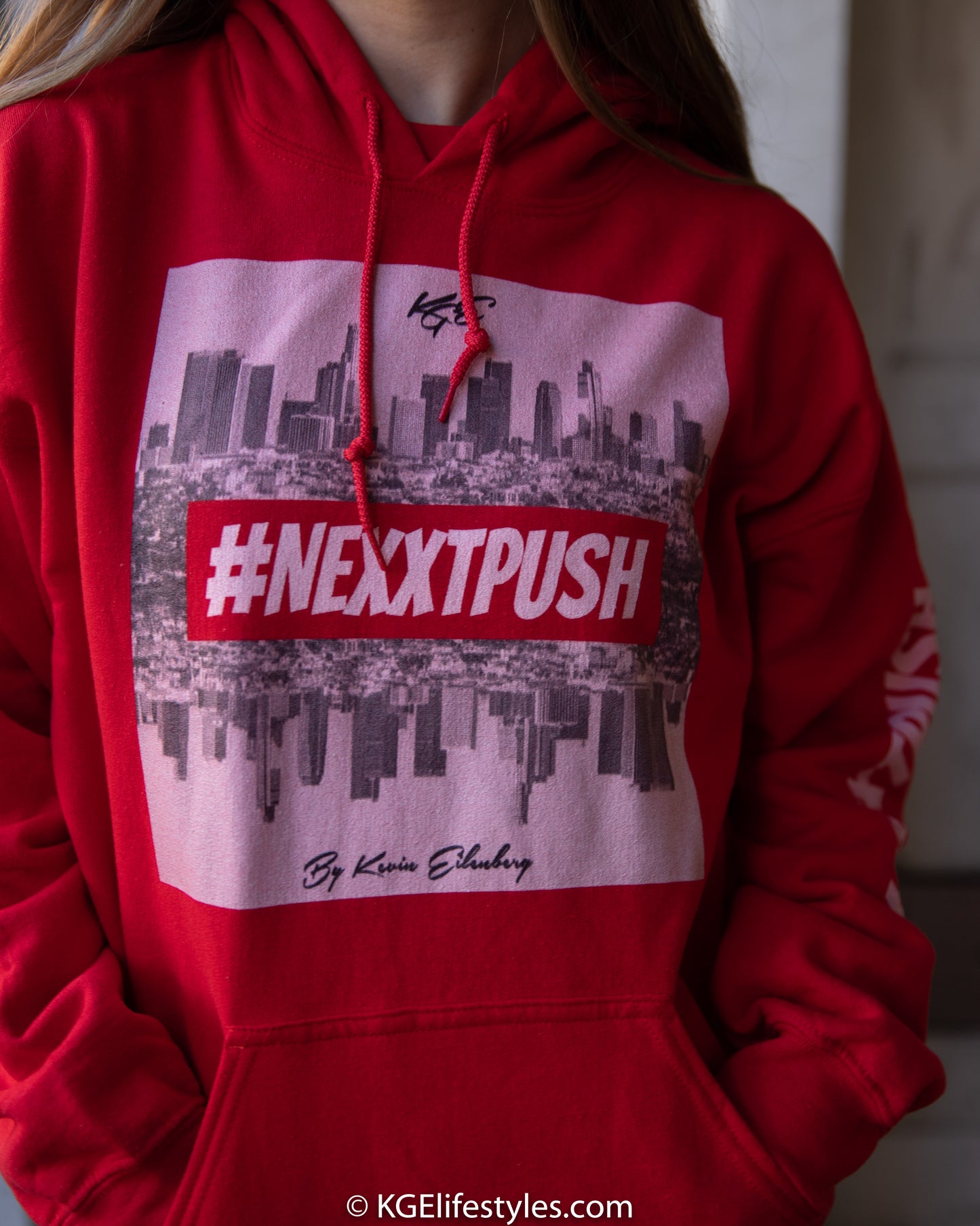 Limited Edition #Nexxtpush LA RED/lightPink print Original Hoodie (Sizes S - 5XL)