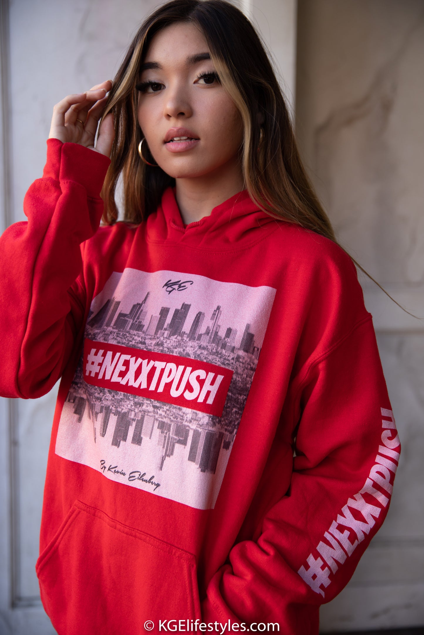 Limited Edition #Nexxtpush LA RED/lightPink print Original Hoodie (Sizes S - 5XL)
