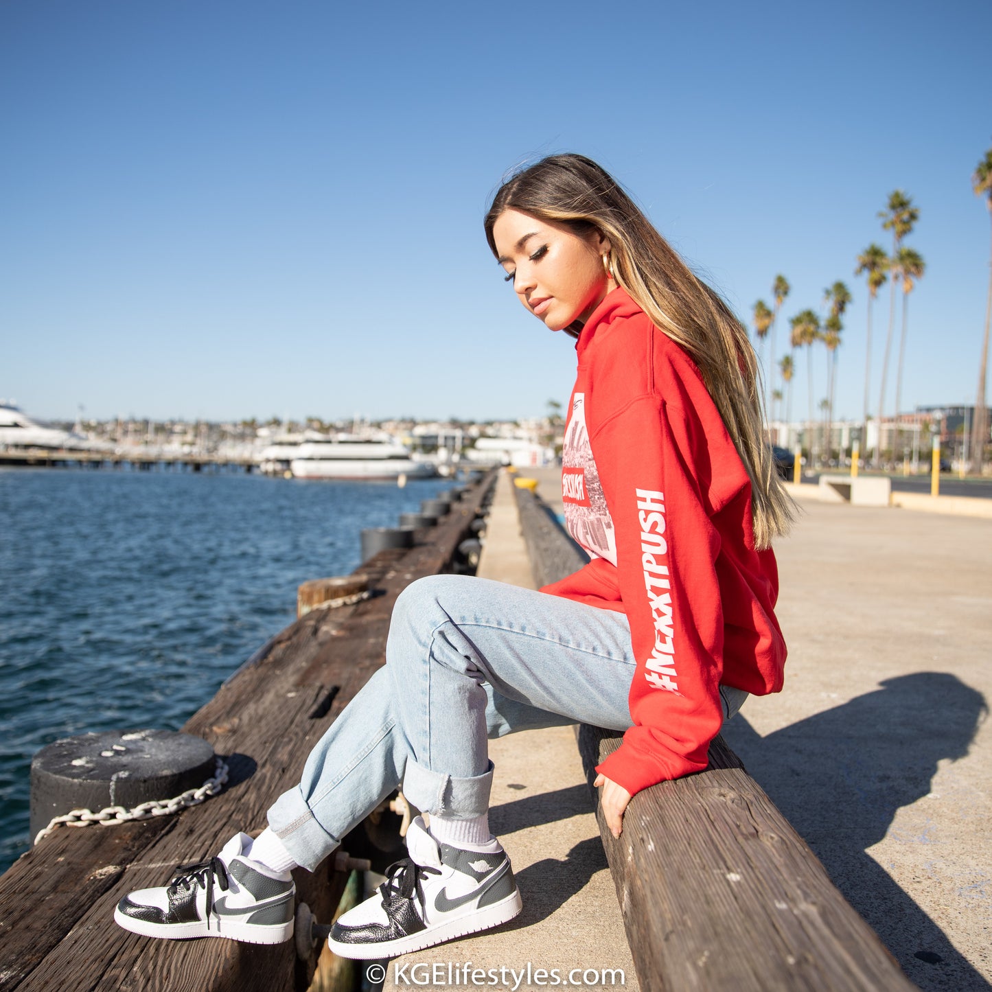 Limited Edition #Nexxtpush LA RED/lightPink print Original Hoodie (Sizes S - 5XL)