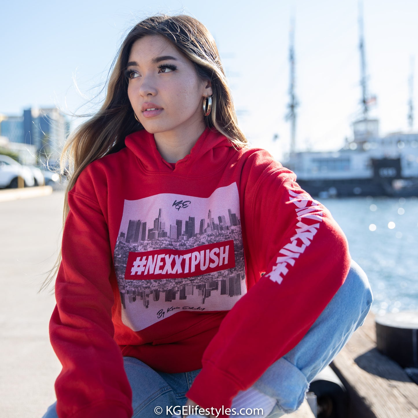 Limited Edition #Nexxtpush LA RED/lightPink print Original Hoodie (Sizes S - 5XL)