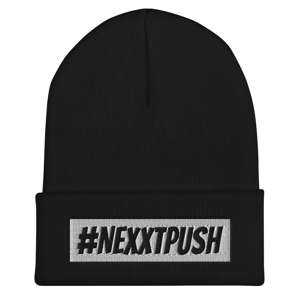 #Nexxtpush White Bar Cuffed Beanie