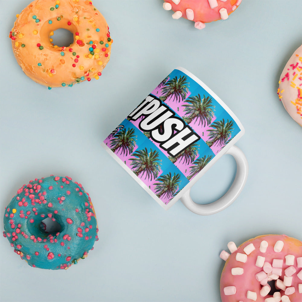 #Nexxtpush Cotton Candy Palm Tree White glossy mug