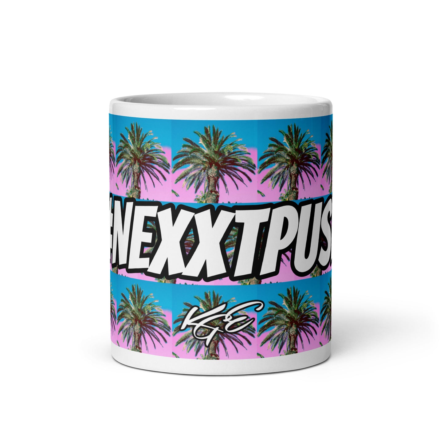 #Nexxtpush Cotton Candy Palm Tree White glossy mug
