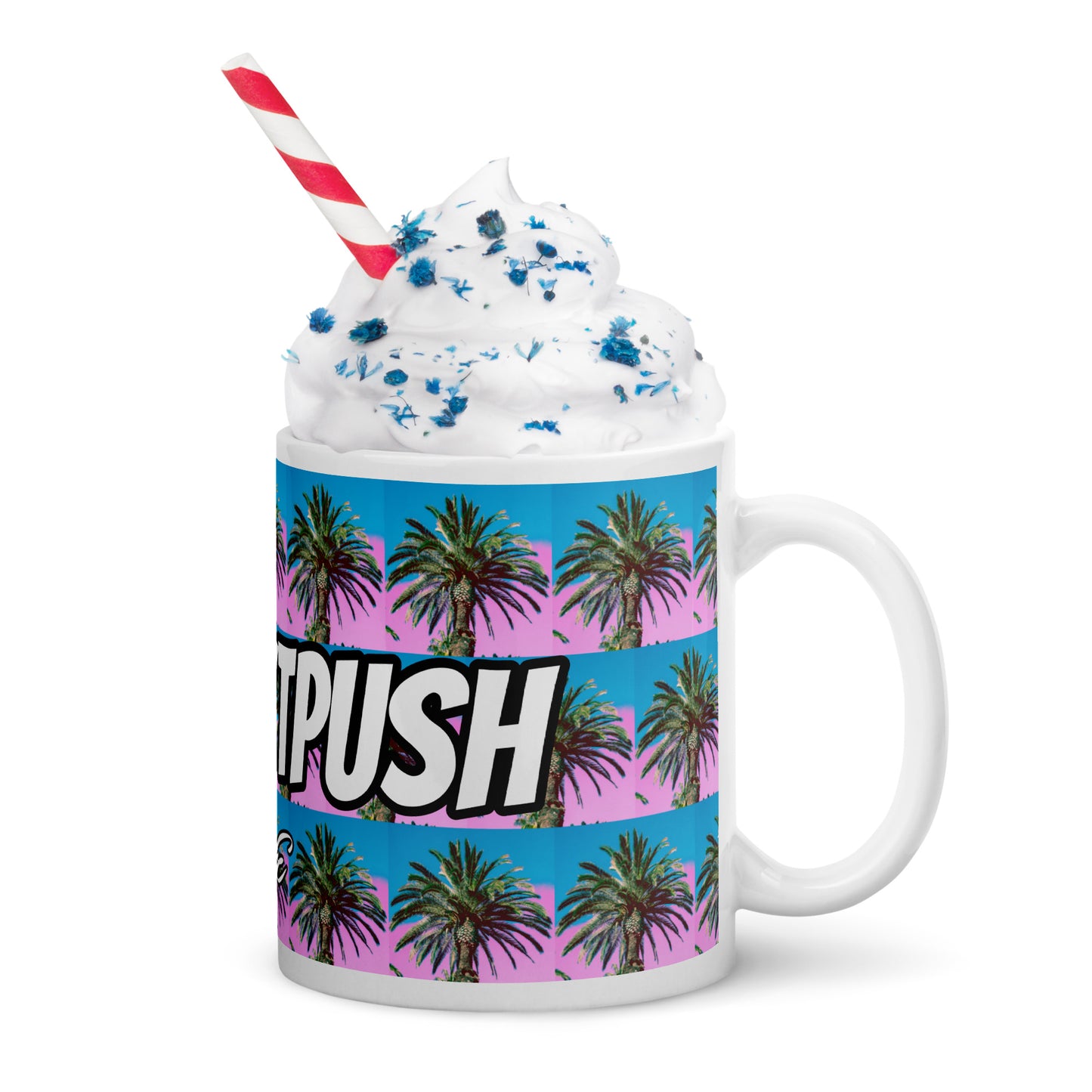 #Nexxtpush Cotton Candy Palm Tree White glossy mug