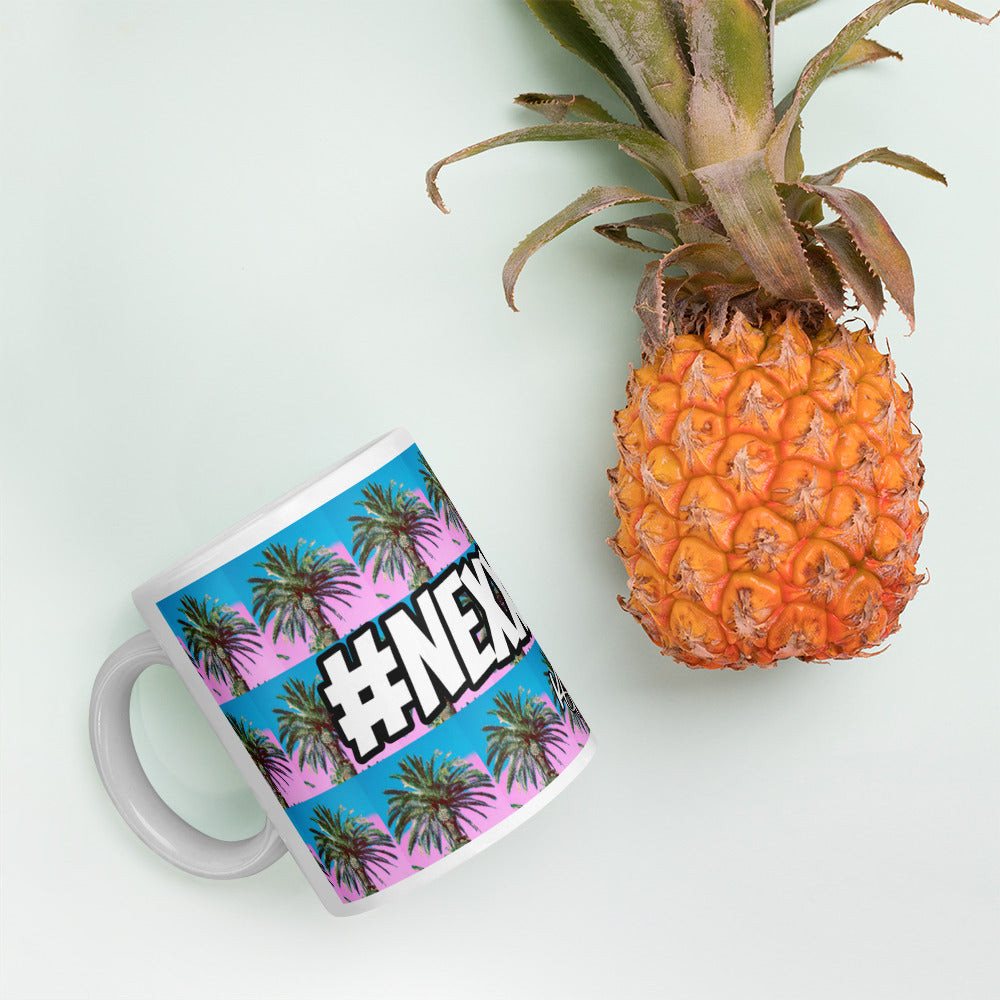 #Nexxtpush Cotton Candy Palm Tree White glossy mug