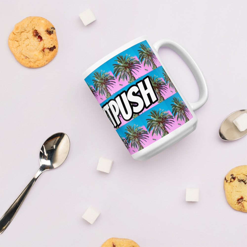 #Nexxtpush Cotton Candy Palm Tree White glossy mug