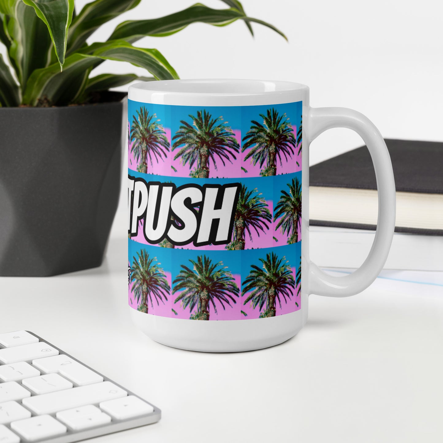 #Nexxtpush Cotton Candy Palm Tree White glossy mug